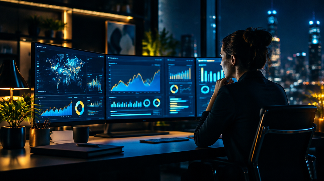 Marketing analytics dashboards on studio monitors