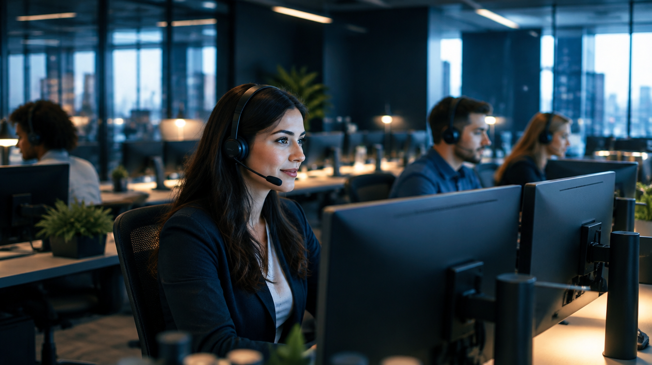 Customer support team working at an operations centre